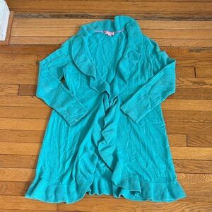 Lilly Pulitzer Teal Open Cardigan with Pink Trim